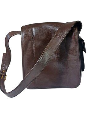 Vintage Brown Leather Foldover Shoulder Messenger Bag 1980s